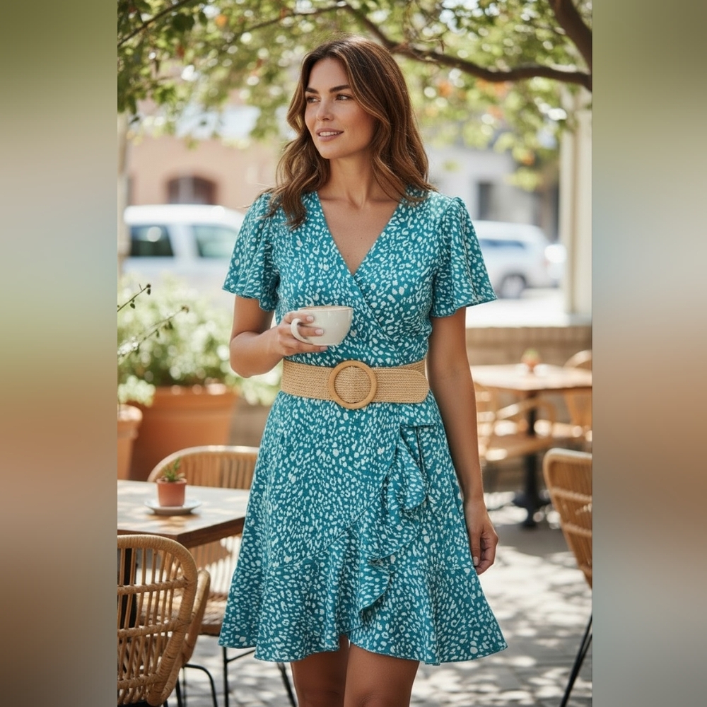 June & Ivy Turquoise Ruffle Sundress Small